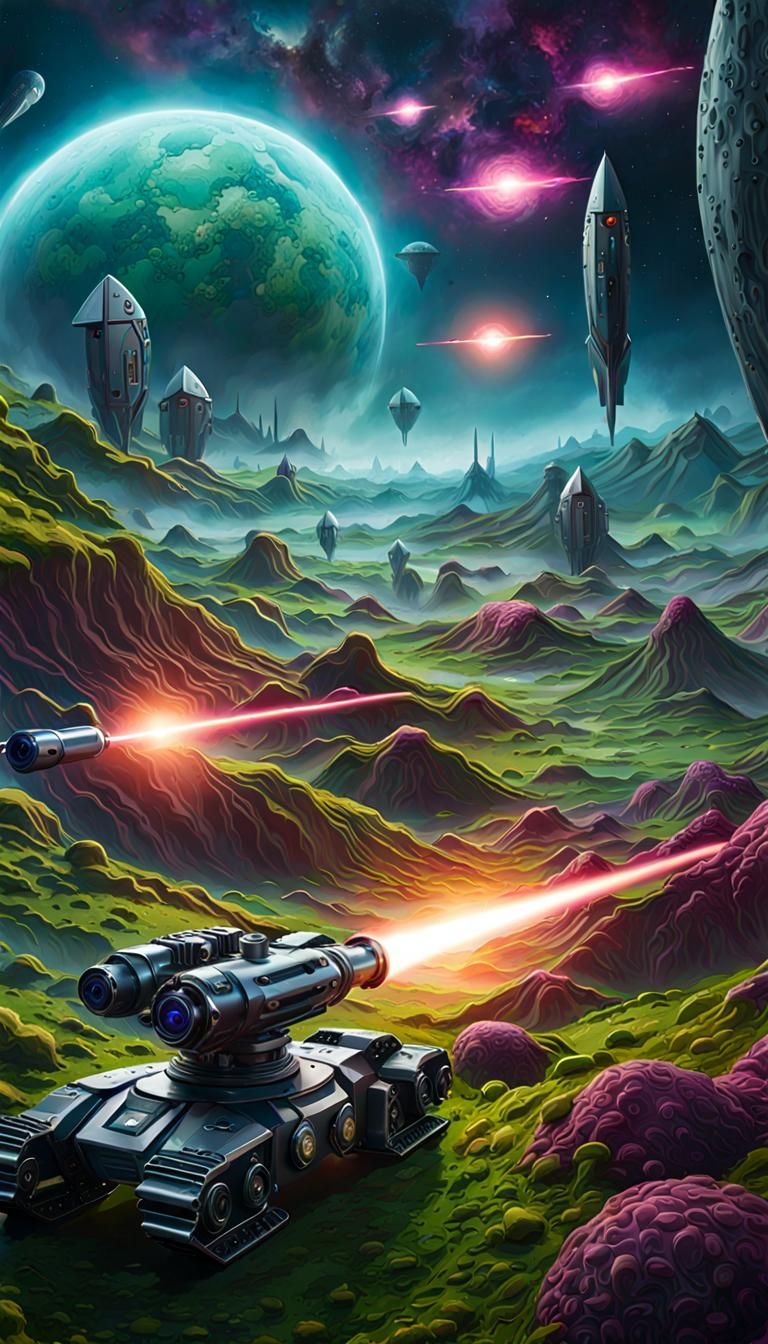 Fantasy futuristic repair war city. Alian civilization futuristic base mechanical battle war robots weaponized military ...