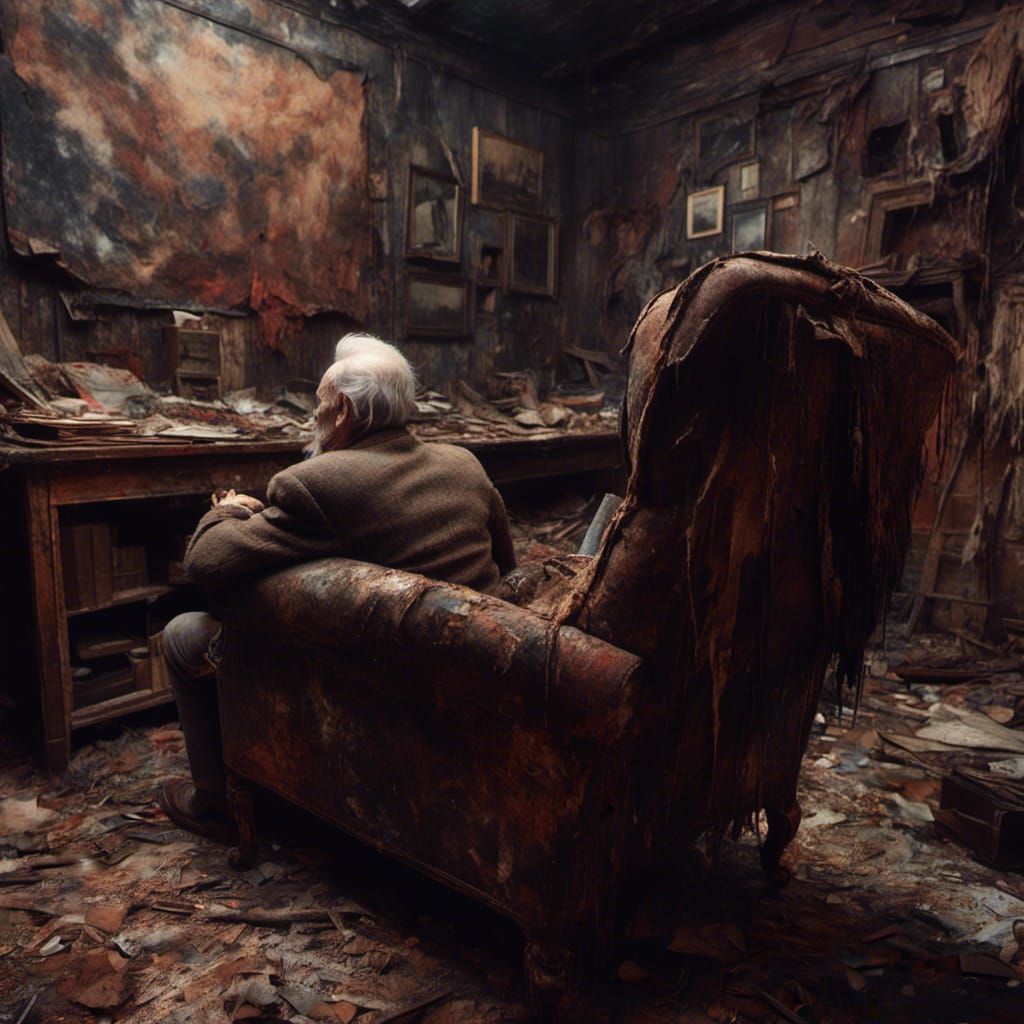 Old Man Watching News in Hyperrealistic Style