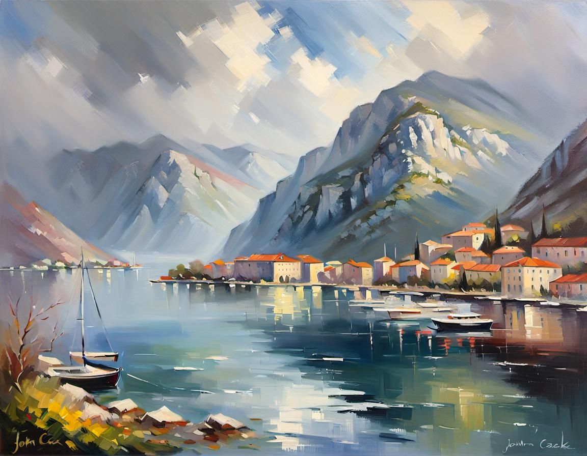 Misty Spring Morning in Kotor: An Oil Painting