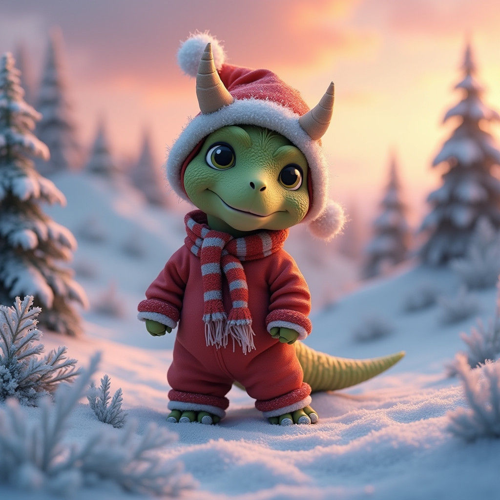 Dinosaur Grinch in Winter Wonderland: Fantasy Concept Art