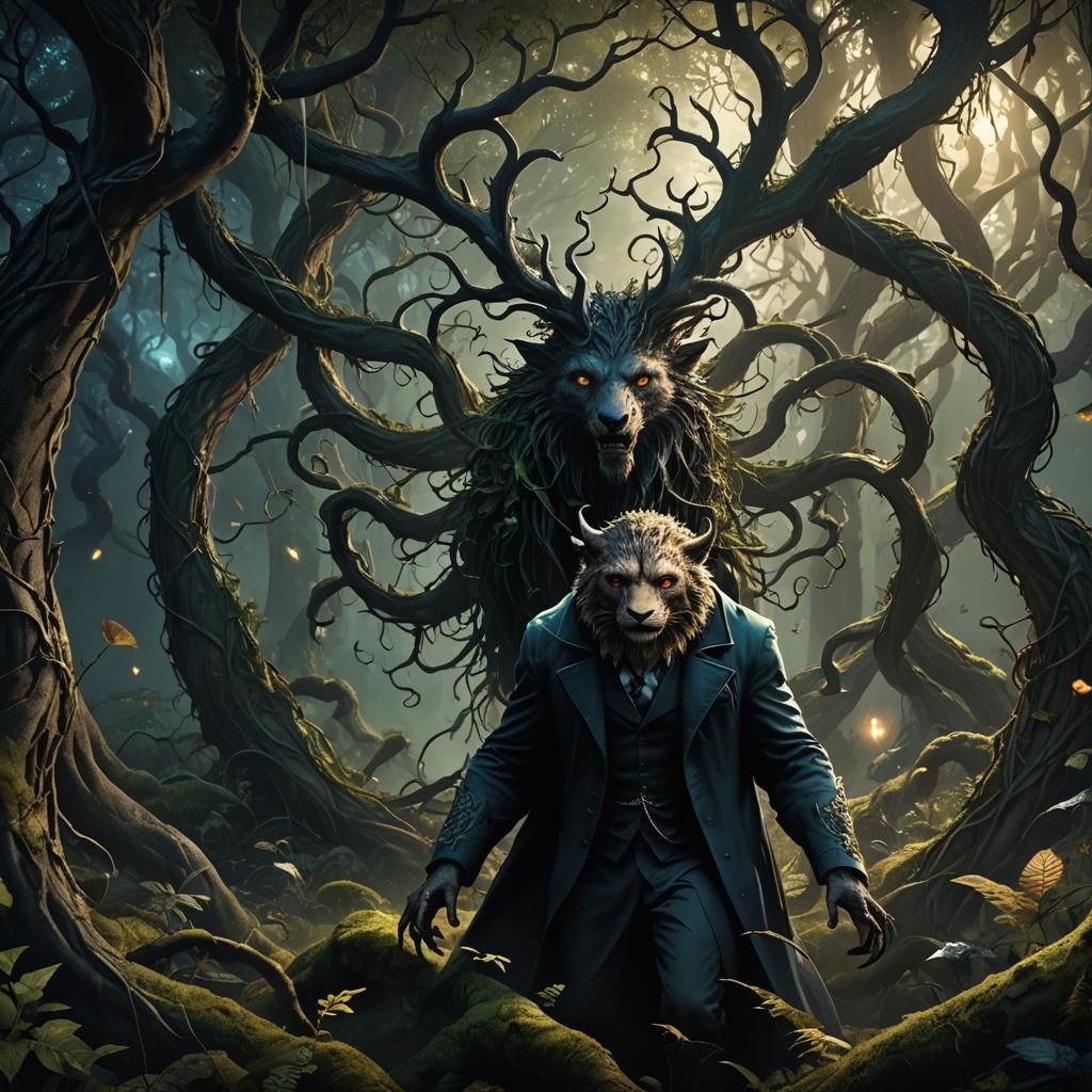 Mystical Forest: Fantastic Beast in Art Nouveau Style