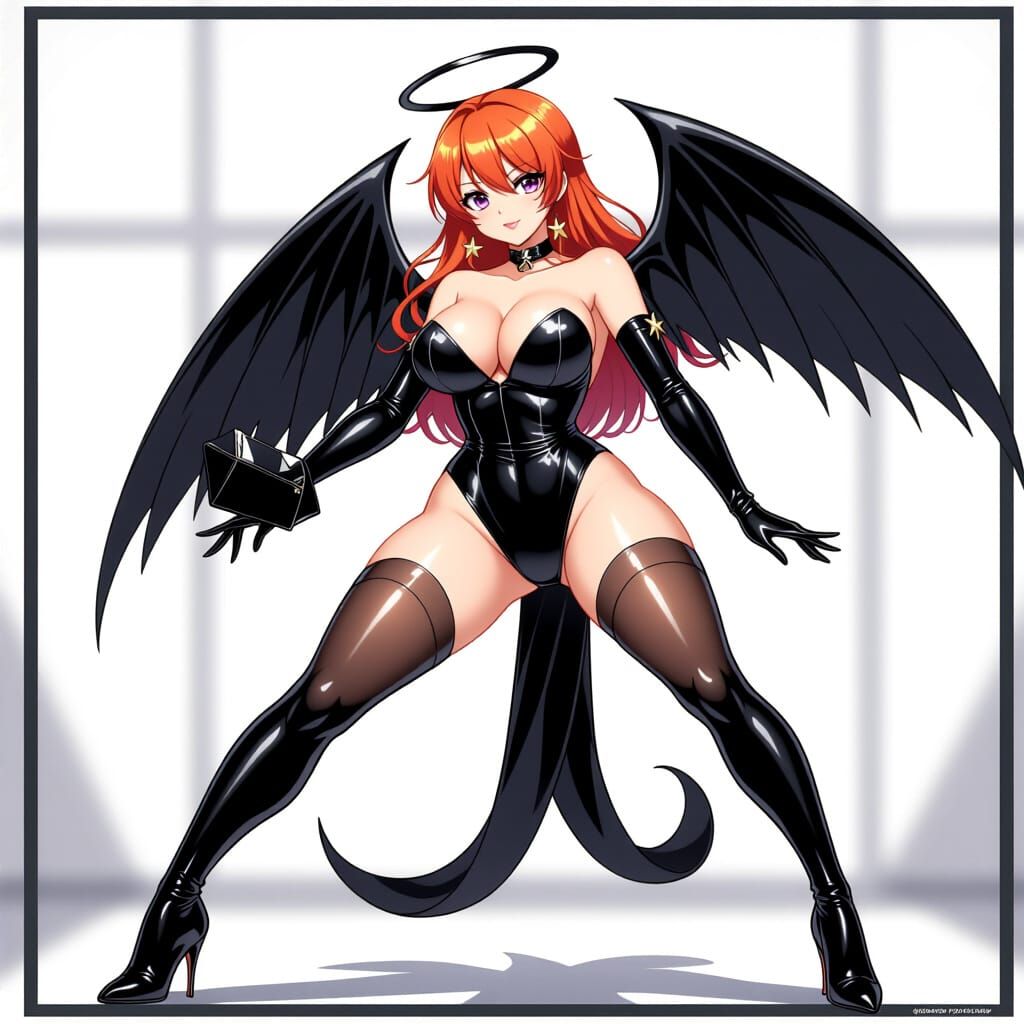 Curvy Anime Angel in Latex Suit Digital Art