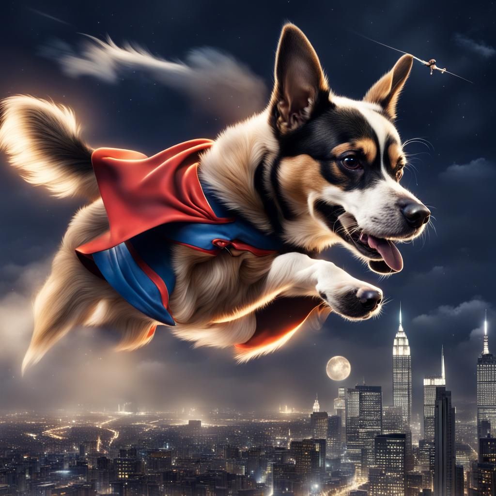 Super Dog Flies Through City at Night