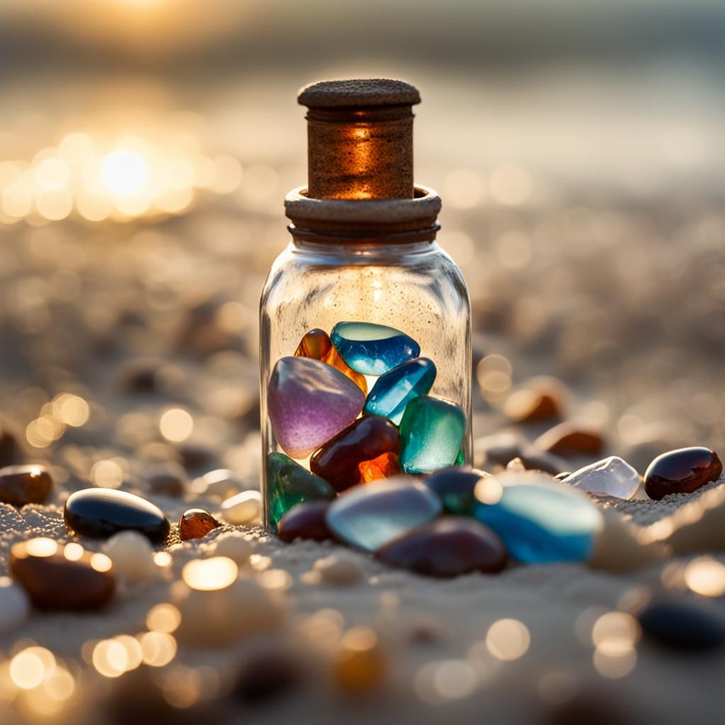 Gemstones in Antique Bottle Washed Up on Beach