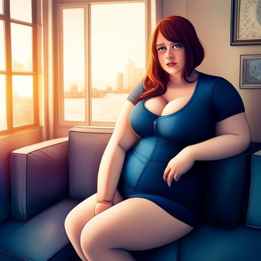 Confident Plus-Size Gamer Girl in Anime Style