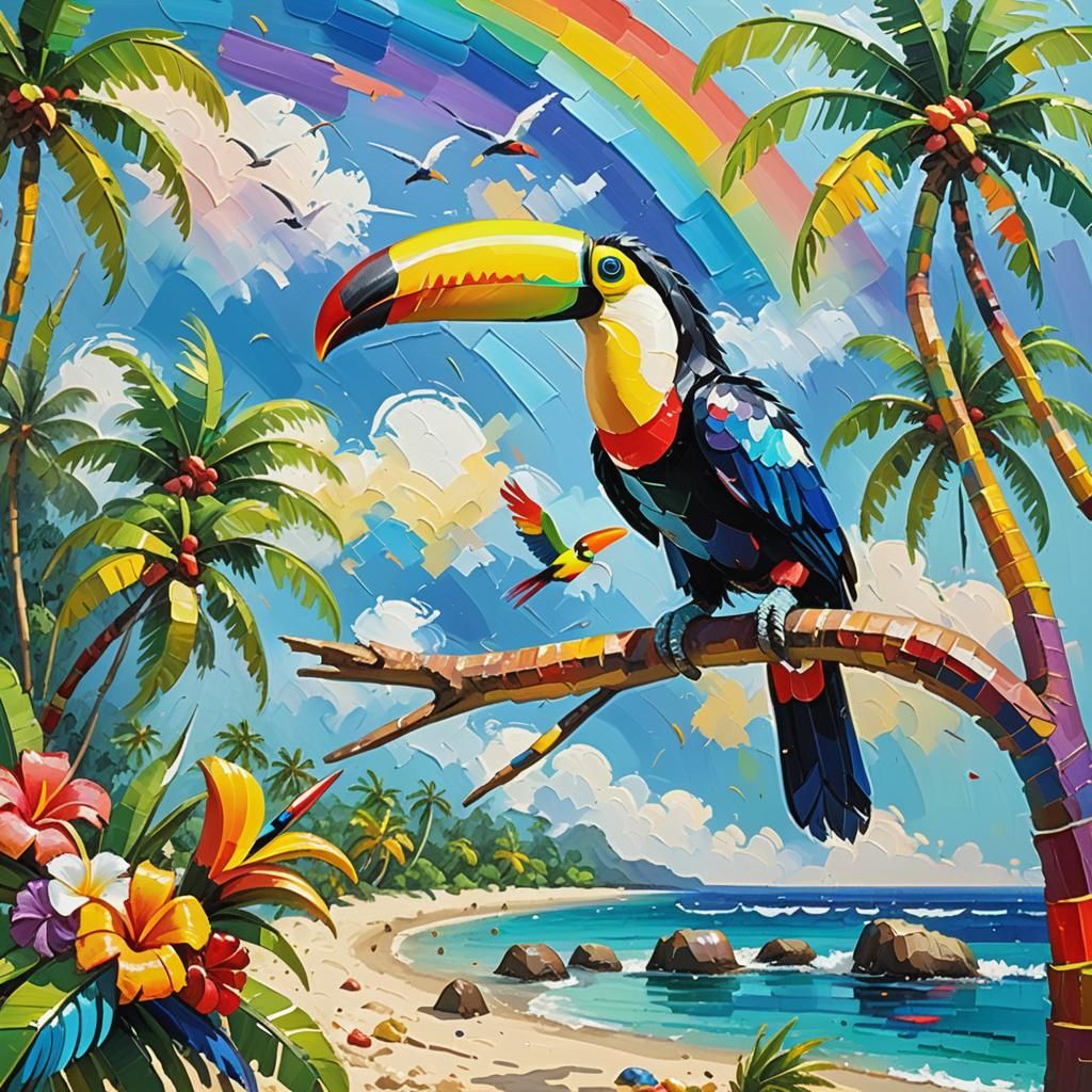 Vibrant Beach Scene in Neo-Impressionistic Impasto Style