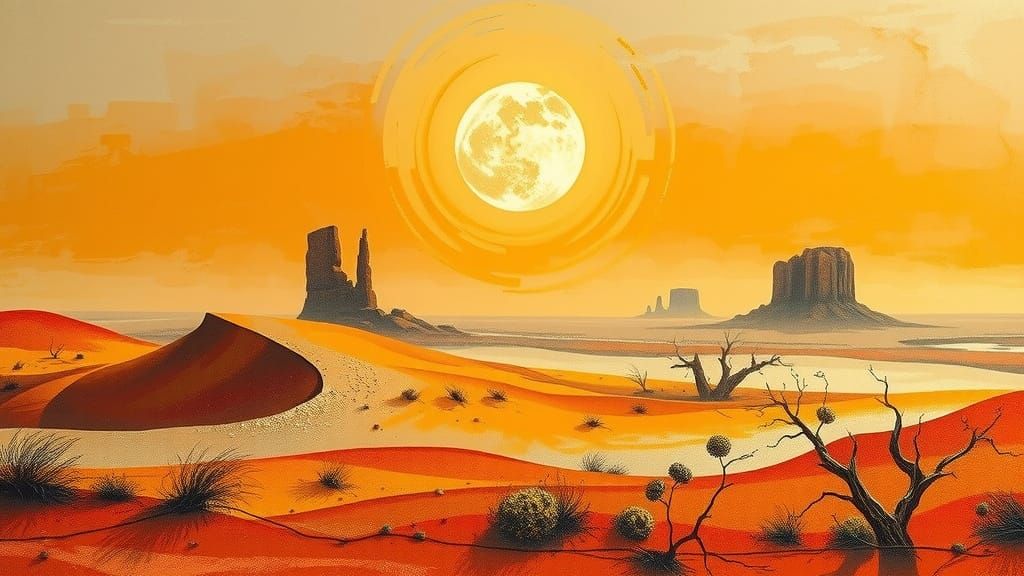 Surreal Desert Mirage with Windswept Pigment Smears