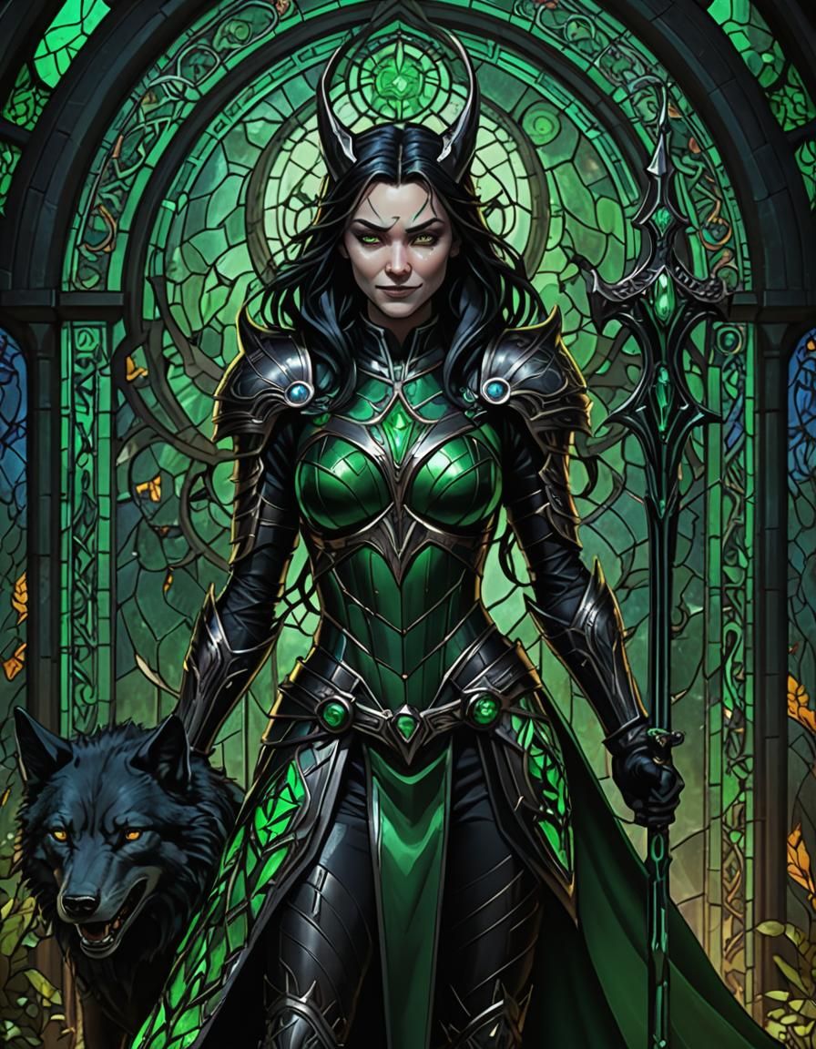 Stained Glass Hela with Necrosword and Wolf