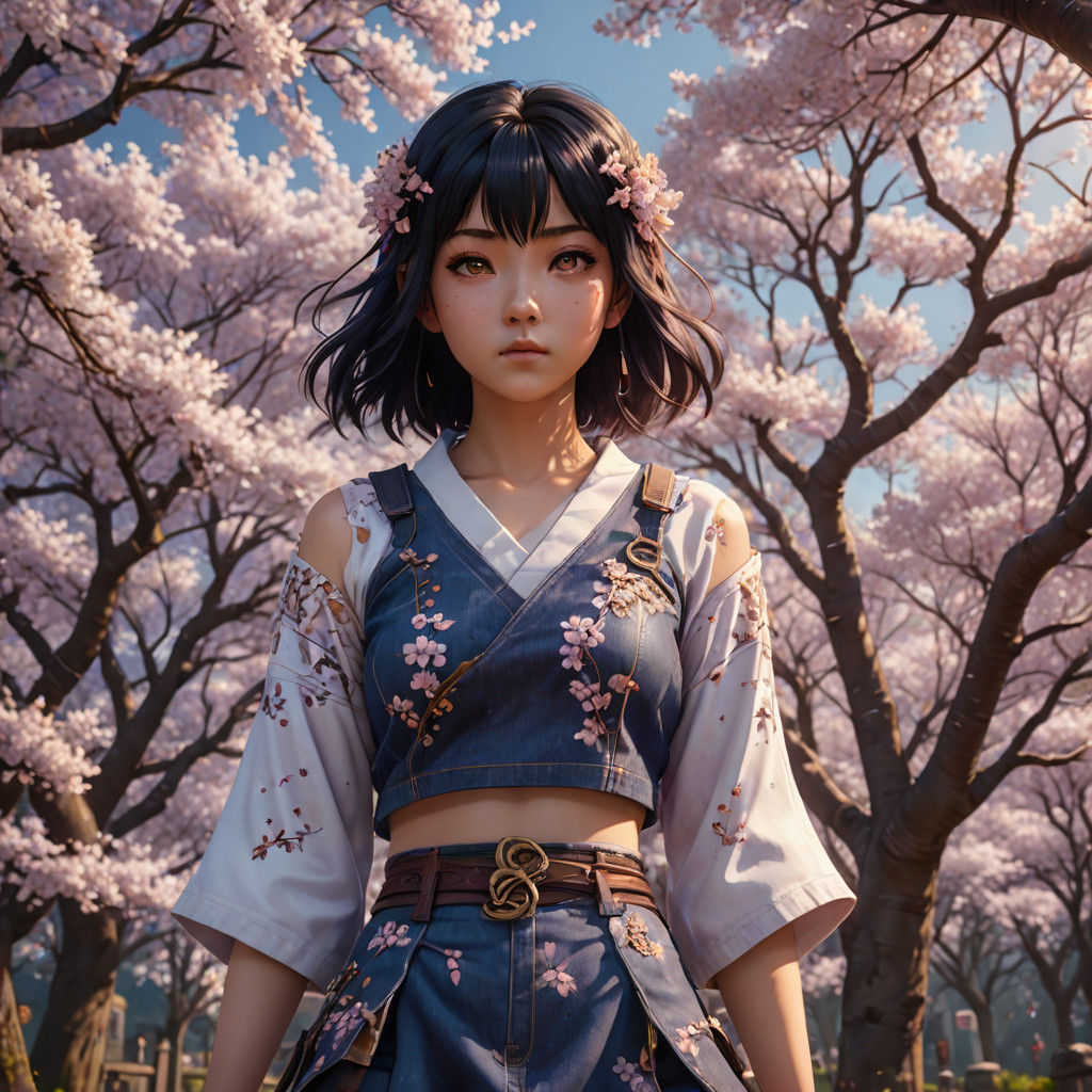 Elegant Hinata Hyuga Portrait in Whimsical Cherry Blossom Ba...