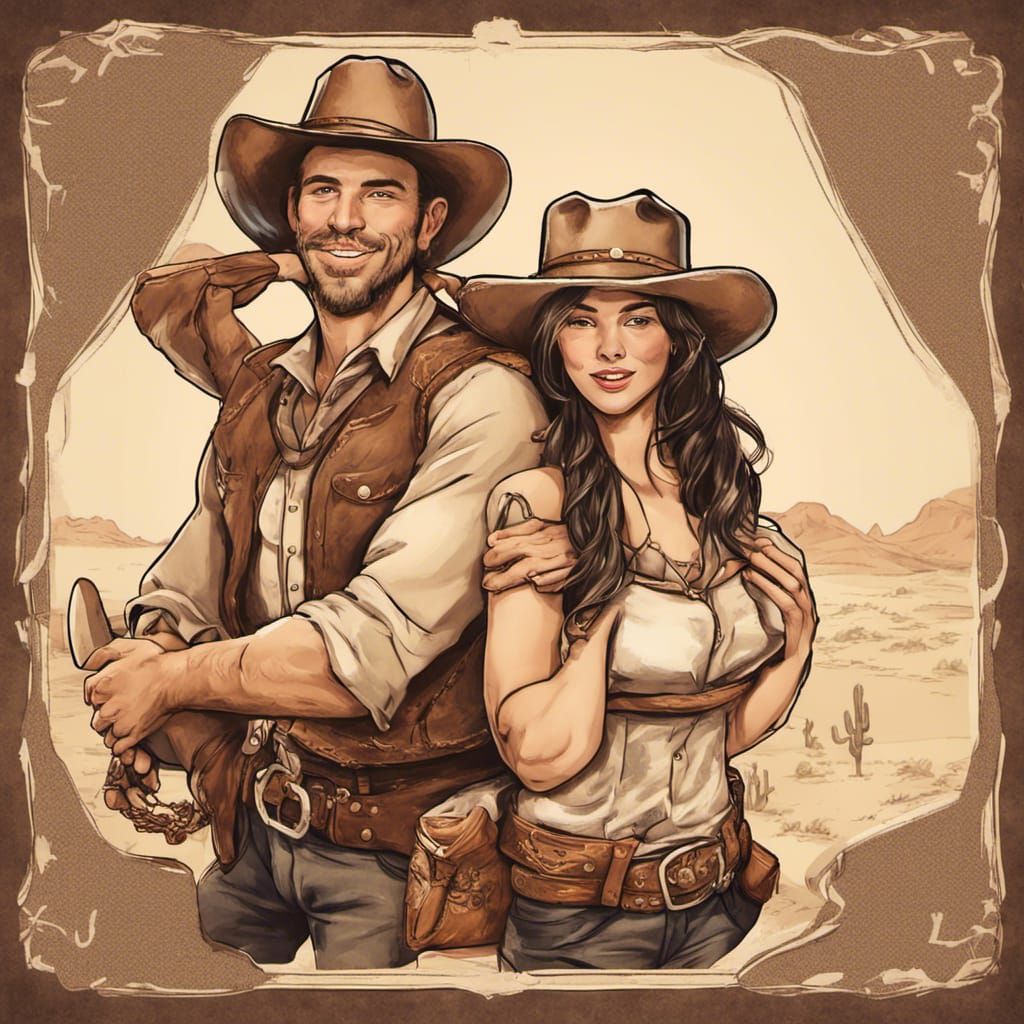 Cowgirl and Cowboy Embrace in Sonoran Desert
