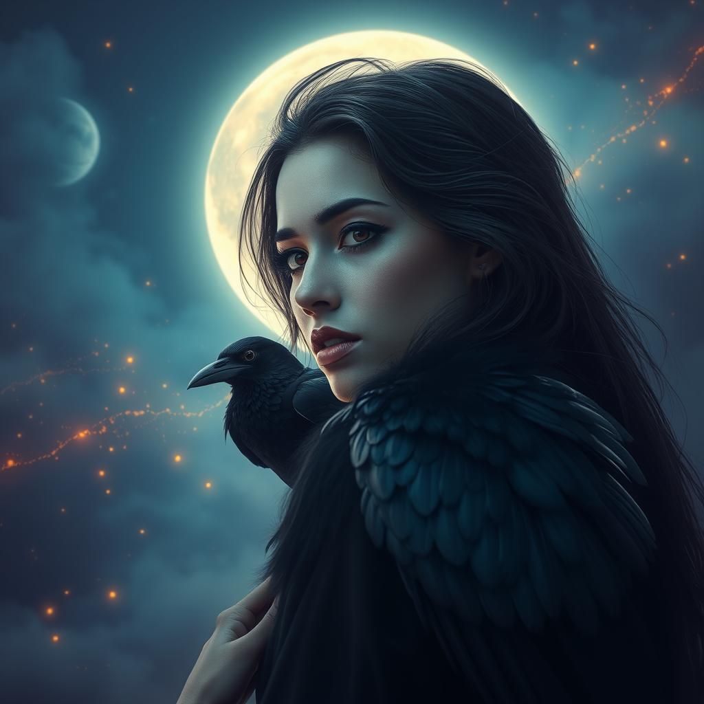 Woman with Crow: Dreamlike Fantasy Concept Art