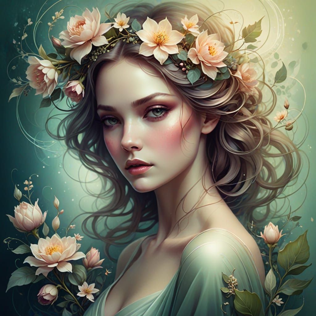 Ethereal Portrait in Soft Watercolor Style