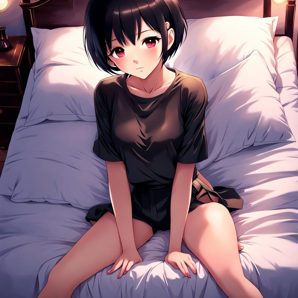 Anime Style Portrait of Woman with Short Black Hair