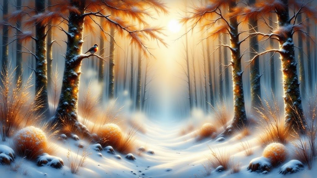 A forest dusted with snow