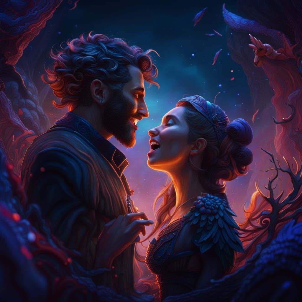Girl and Man Singing: Detailed Fantasy Art