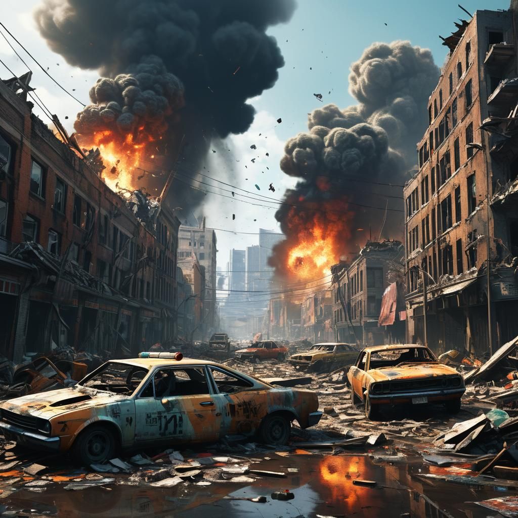 Urban Combat Scene in a Devastated City