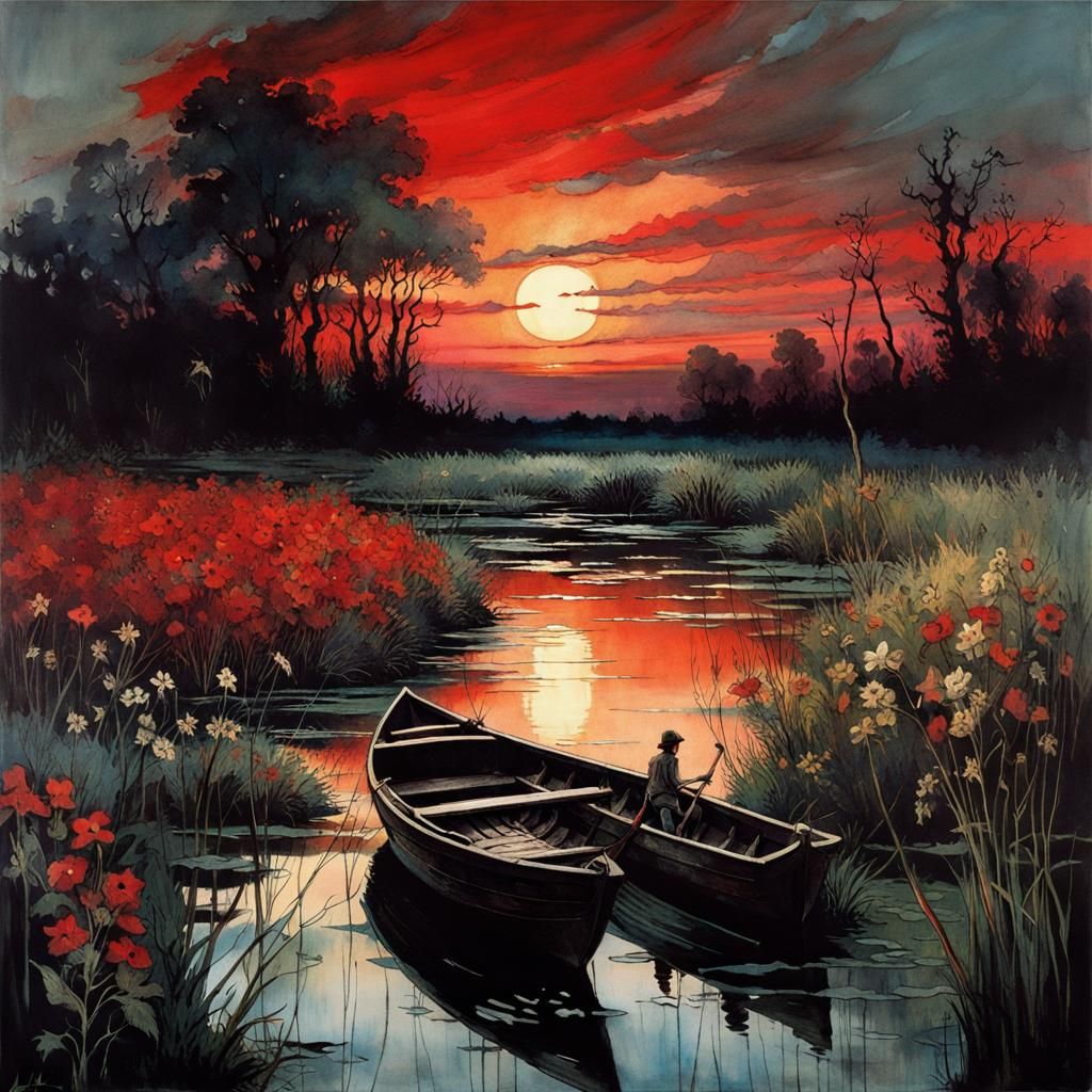 Swampy River Sunset: Color Print Art