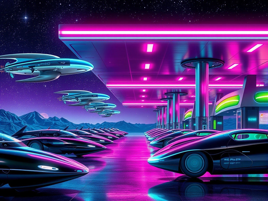 Bustling Intergalactic Gas Station in Futuristic Style