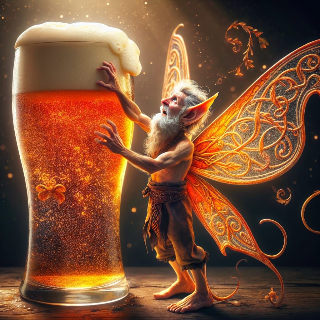 Fairy and Giant Beer: A Whimsical Digital Artwork
