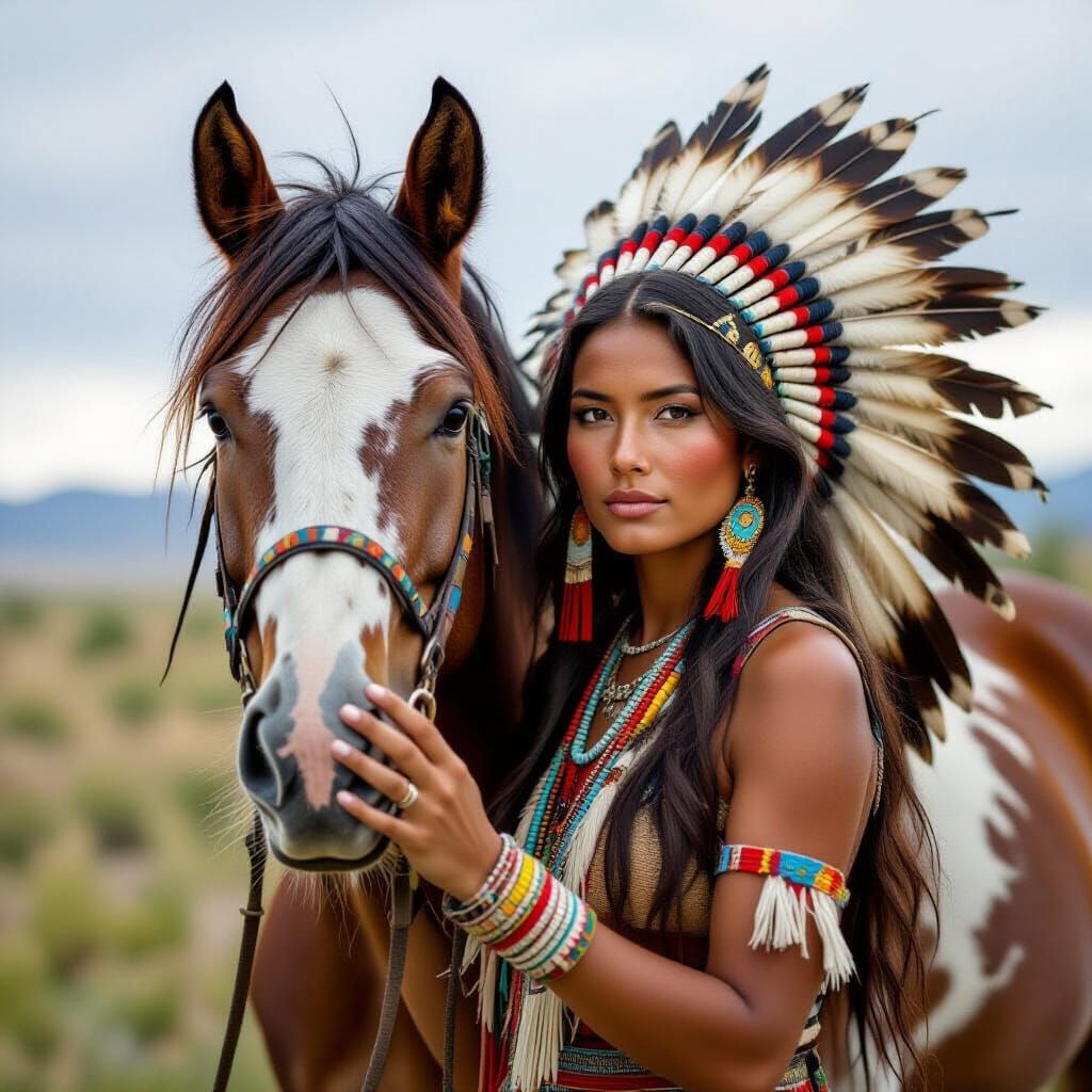 Native American Woman and Appaloosa Horse