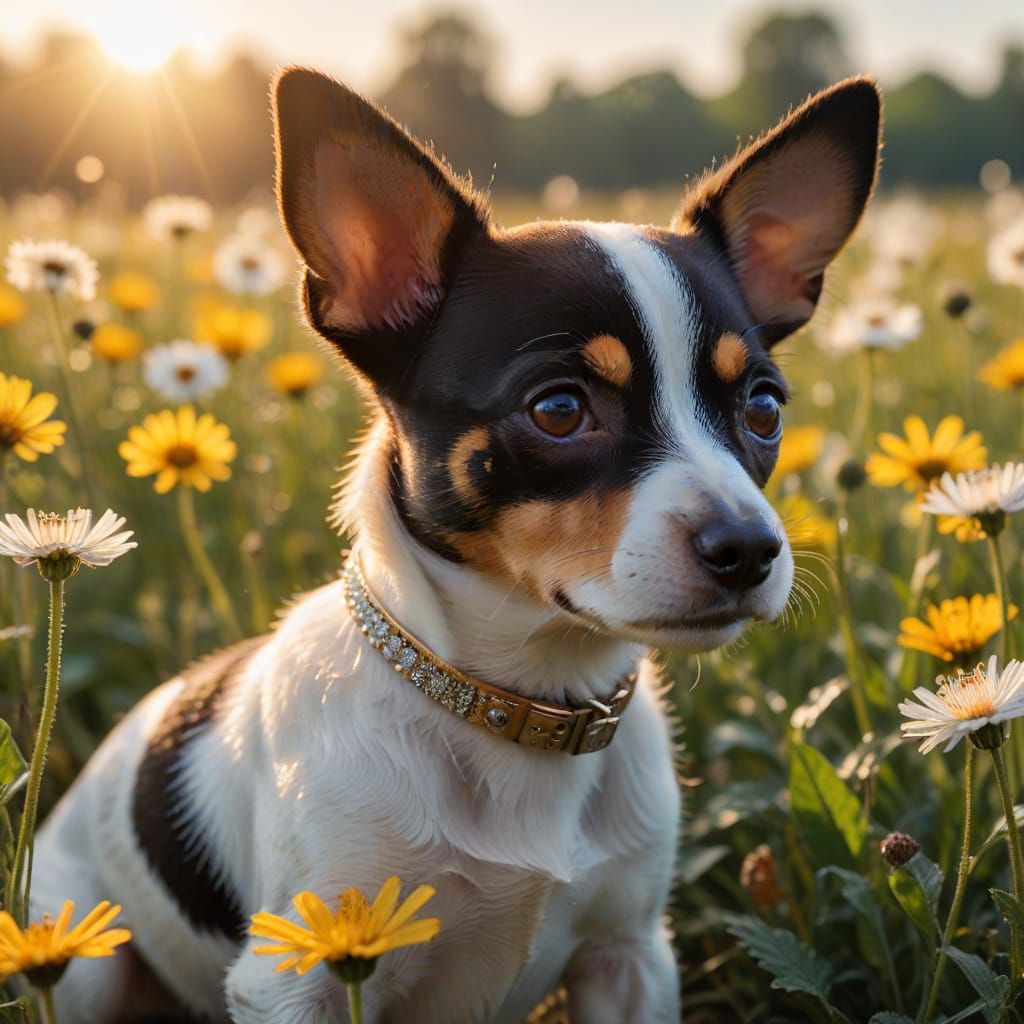 Vibrant Macro Photography of a Tiny Puppy Sniffing a Giant D...