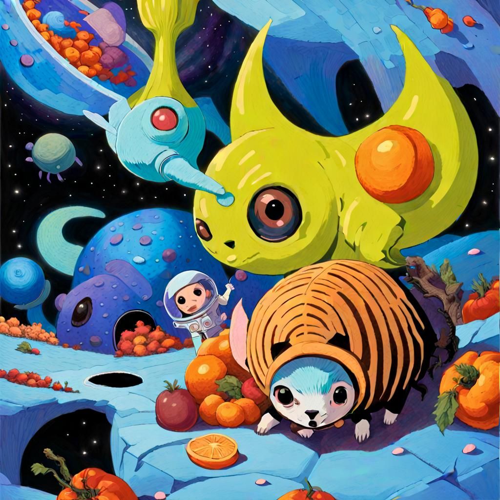 Hyperspatial Cushioned Animal Adventure: Pop Art Illustratio...