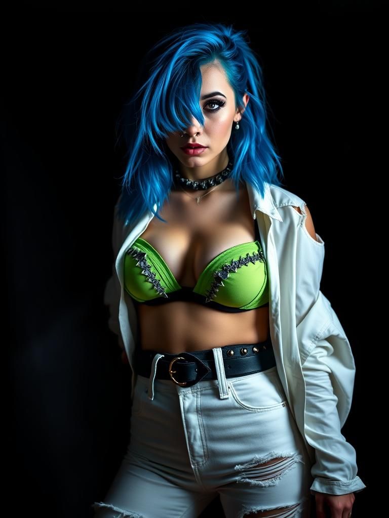Blue-Haired Punk Woman in High-Contrast Portrait