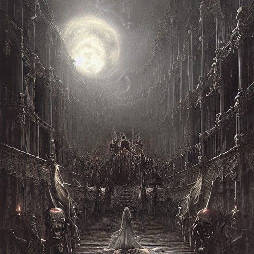 Biomechanical Goth Wedding Princess in Horror Moonscape