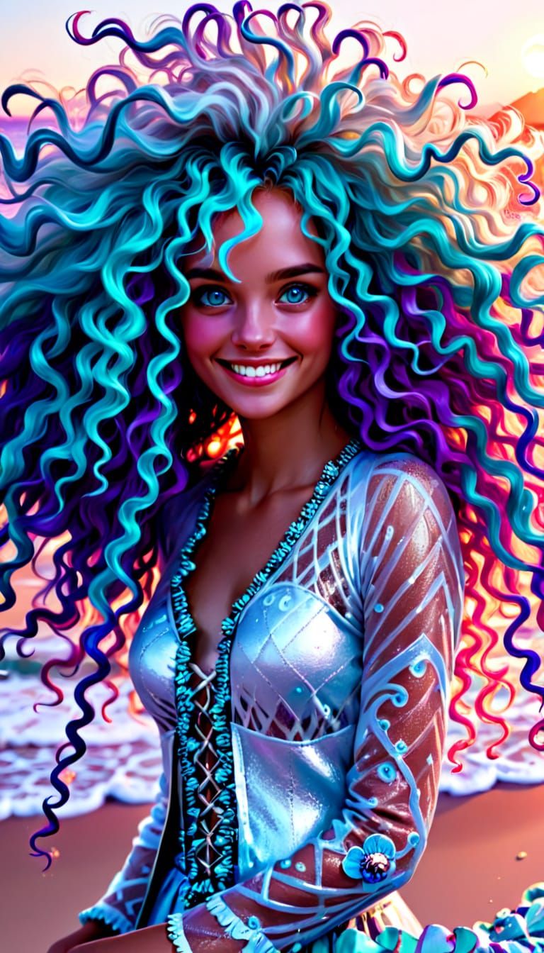 Woman with White Hair, Post-Impressionistic Acrylic Painting