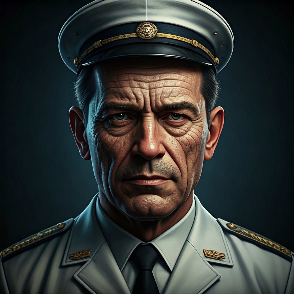 Empathetic Bus Driver Portrait with Hyperdetailed Textures