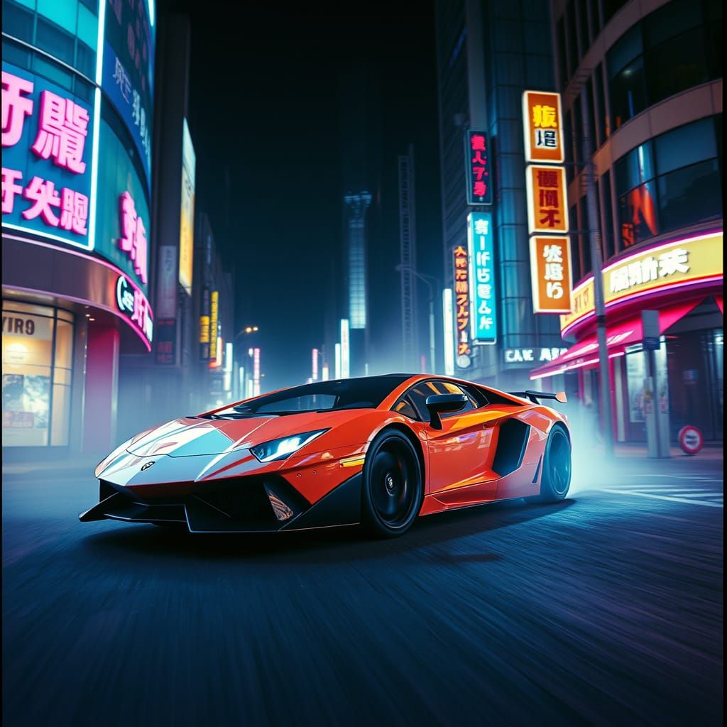 Surreal Futuristic Lambo Speeds Through Tokyo Streets in Neo...