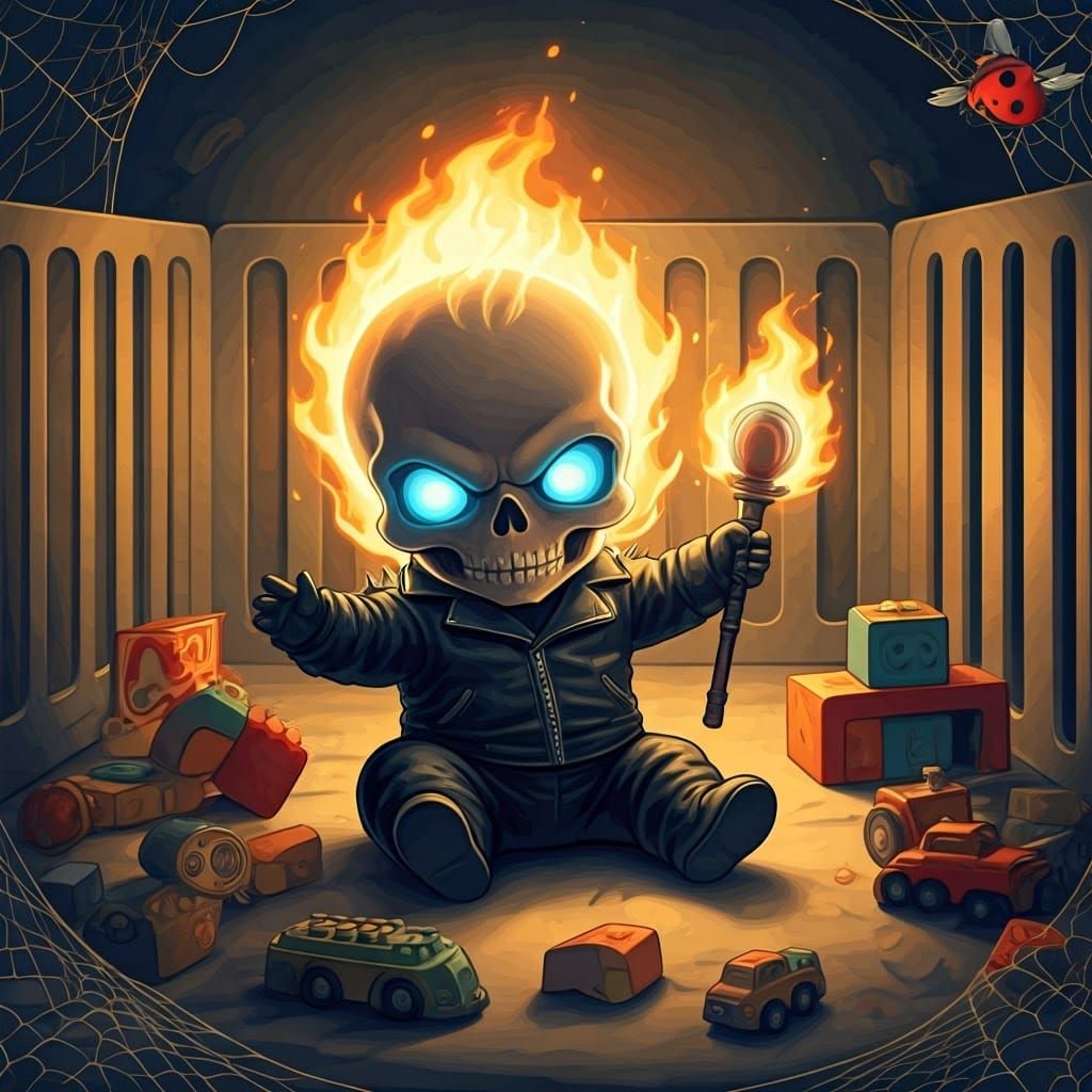 Chibi Ghost Rider Baby in Ladybird Book Style