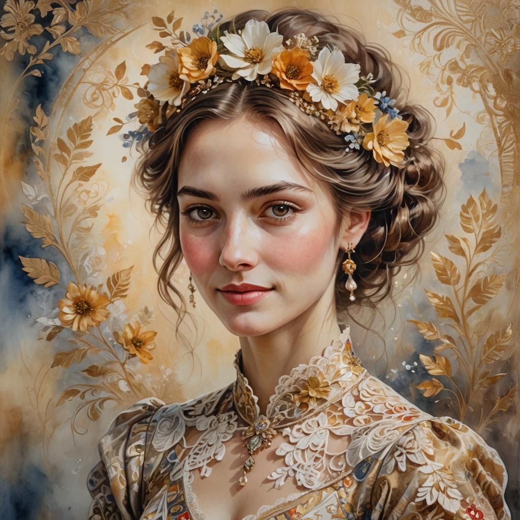 Woman in Lace: A Mixed Media Masterpiece