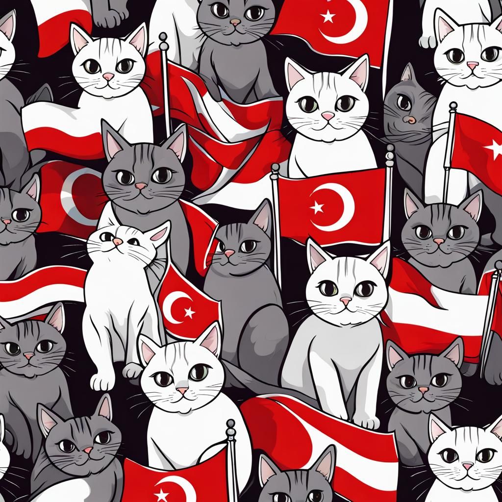 Cats with Turkish Flags in Ashcan School Style