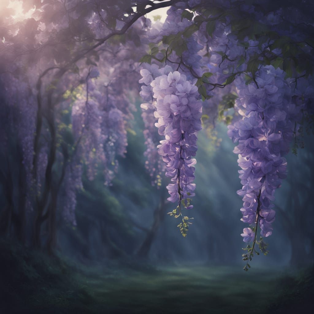 Ethereal Wisteria Moonlight Dreamscape in Surrealist Style