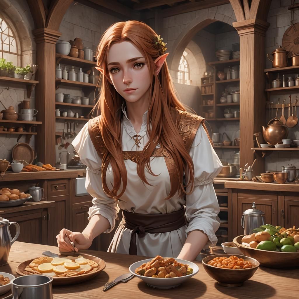 Half-Elf in Palace Kitchen: 3D Anime Art
