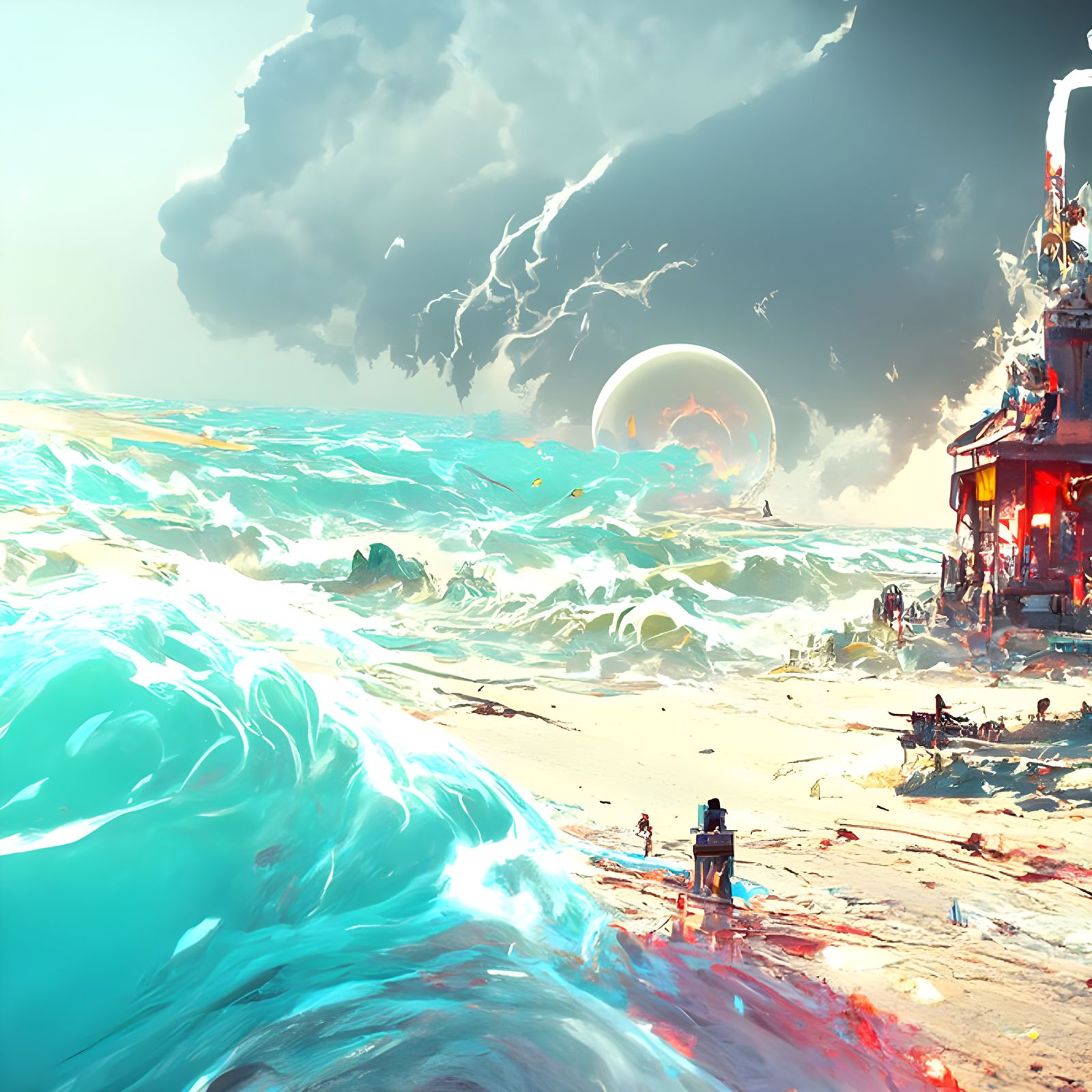 Wrathful Summer Beach Storm in Hyperrealistic Style