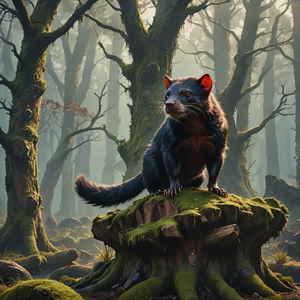 Tasmanian Devil in Prehistoric Landscape, Fantasy Art