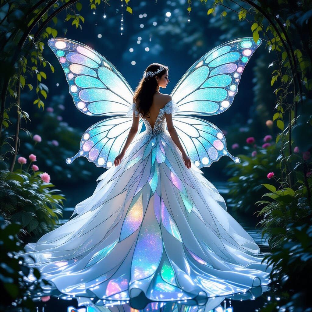 Iridescent Glass Ballgown Inspired by Butterfly Wings
