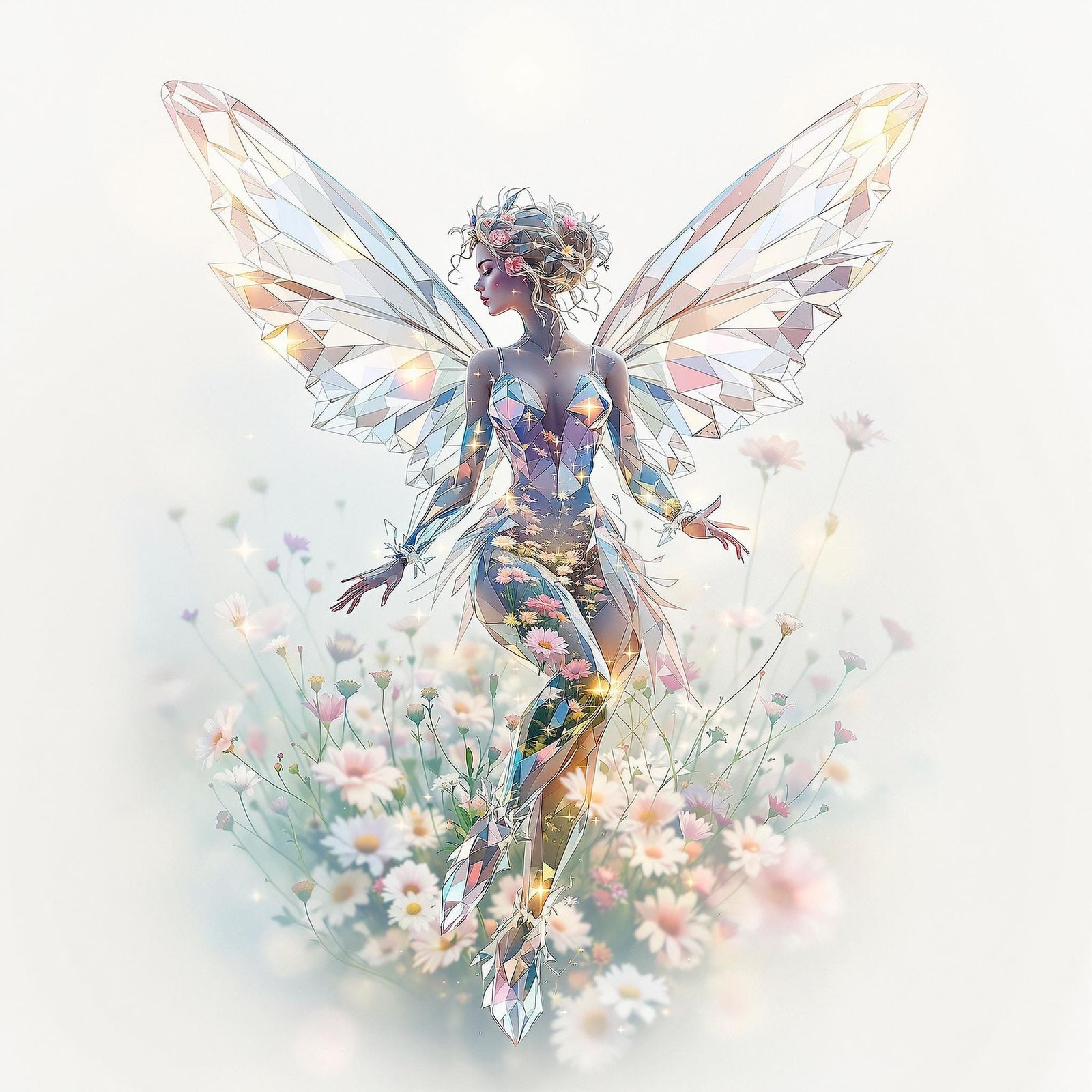 Ethereal Crystal Fairy with Iridescent Wings and Whimsical F...