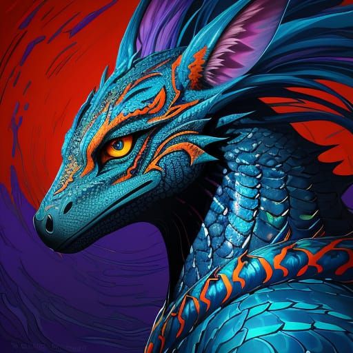 Vibrant, Abstract Creature with Iridescent Scales and Glowin...