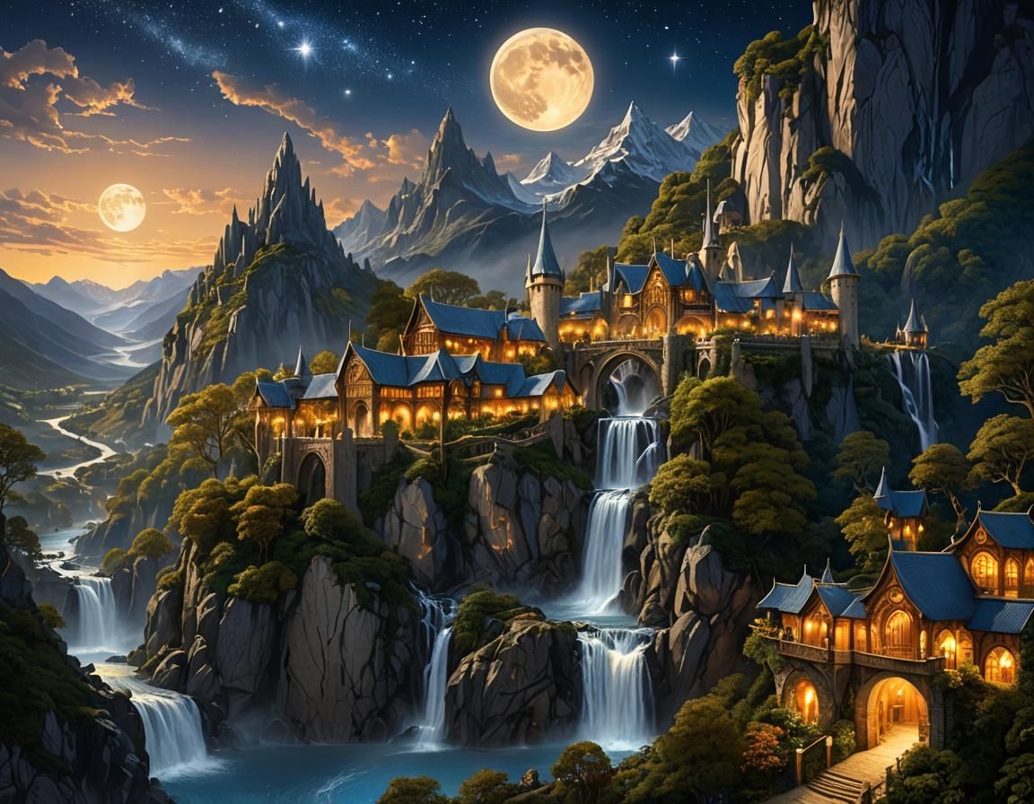 Rivendell at Night: A Middle Earth Masterpiece