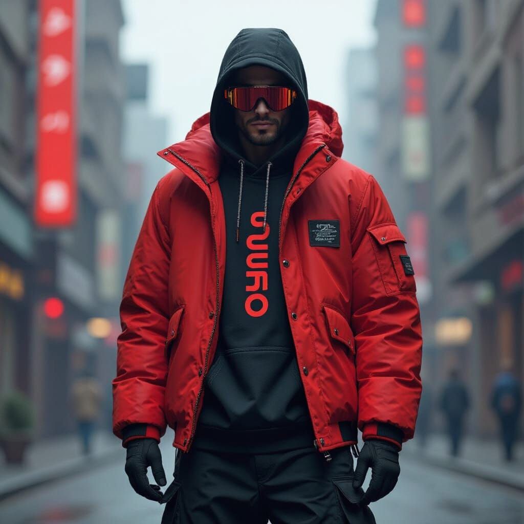 Man in Red and Black Futuristic 3D Clothing
