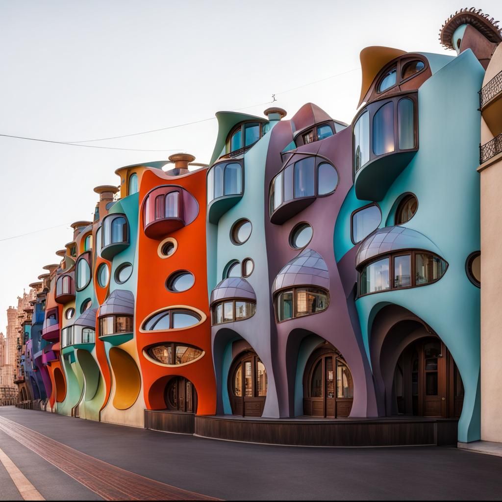 Steampunk Gaudi Houses with Circular Walkway