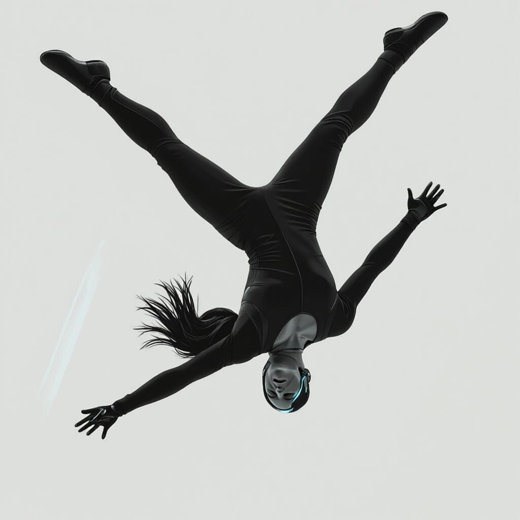 Acrobatic Model Mid-Air in Futuristic Style