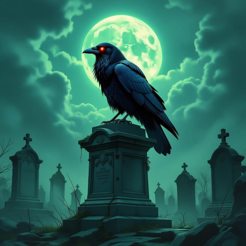 Spectral Raven in Necropolis: Gothic Matte Painting