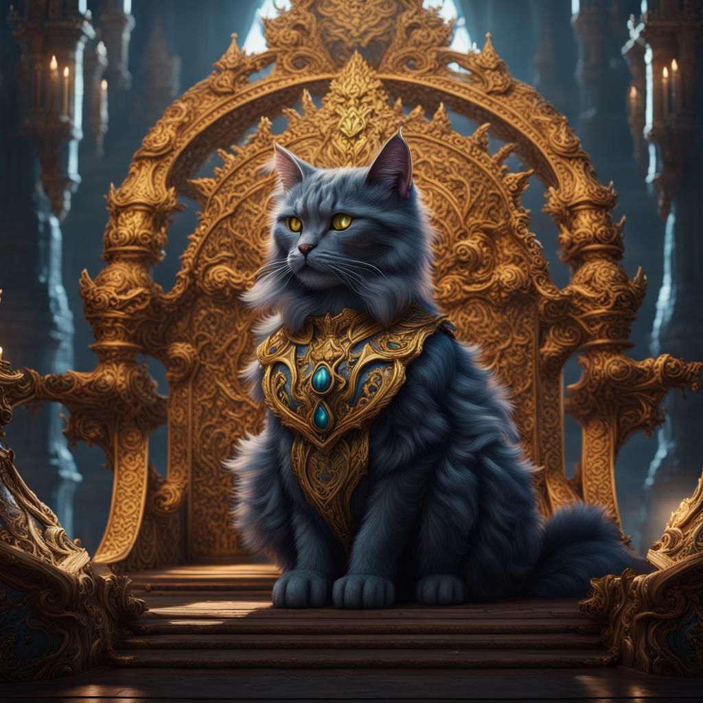 Fantastical Cat King and Queen in Detailed Painting