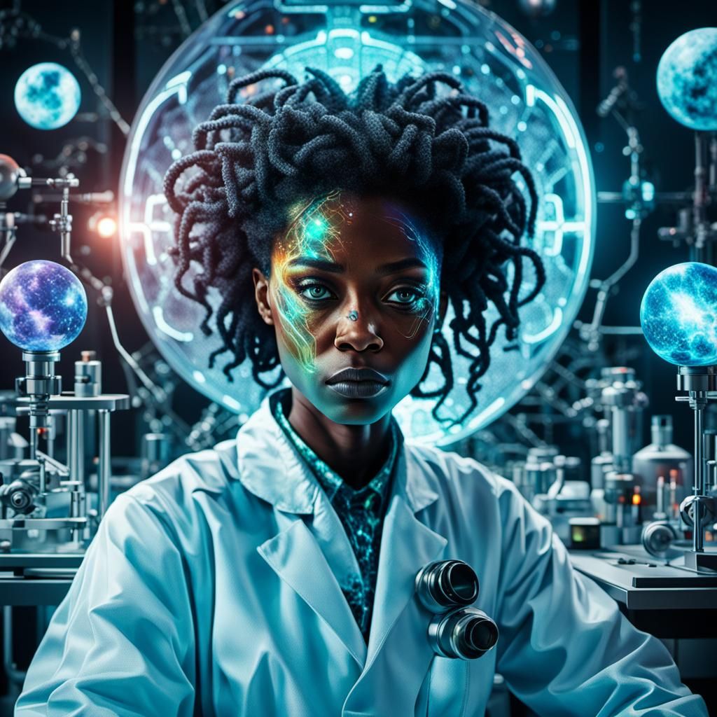 Reanimator: Holographic Astral Illustration of Mad Scientist