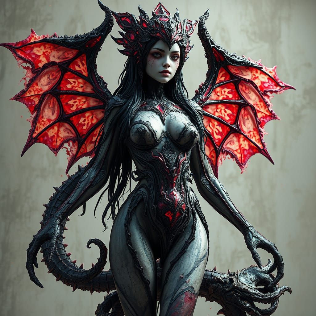 Ethereal Geologic Goddess in Ruby and Obsidian