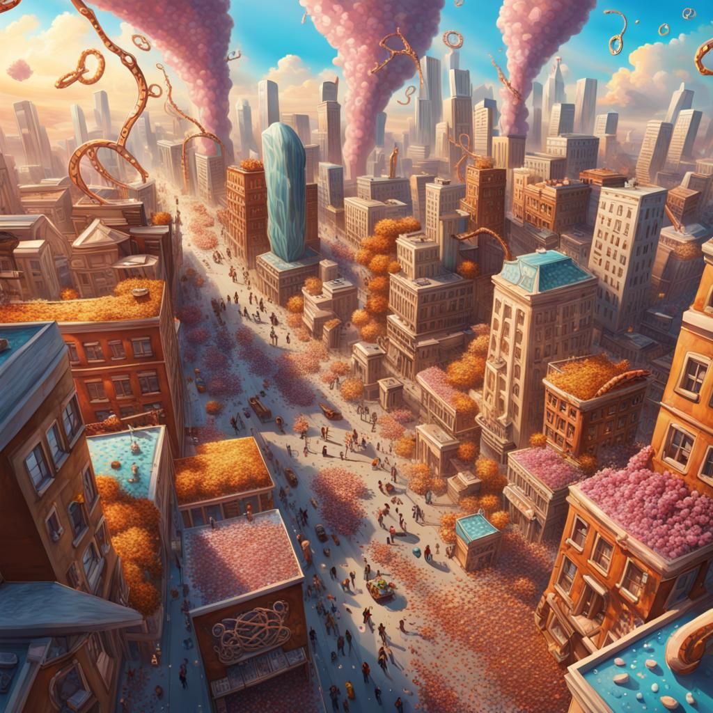 Pretzel City Under Salt Storm: Hyperrealistic Concept Art